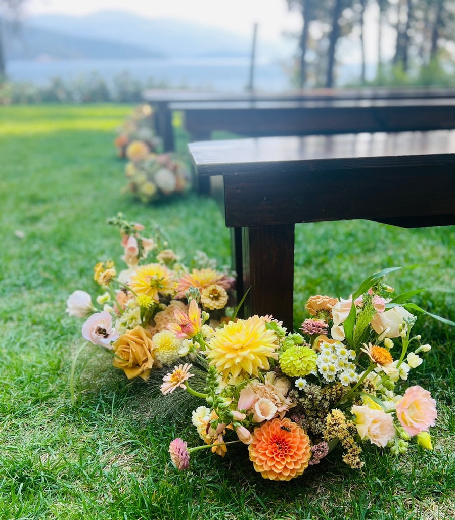 Wildflower arrangements for a rustic outdoor wedding in the Inland Northwest