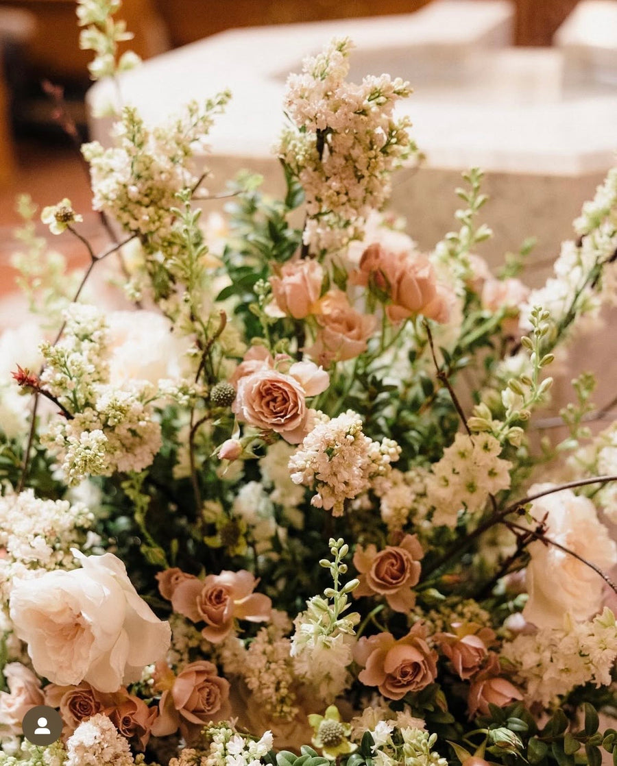 Floral arrangement with pink and white flowers for a spring wedding in Spokane, WA