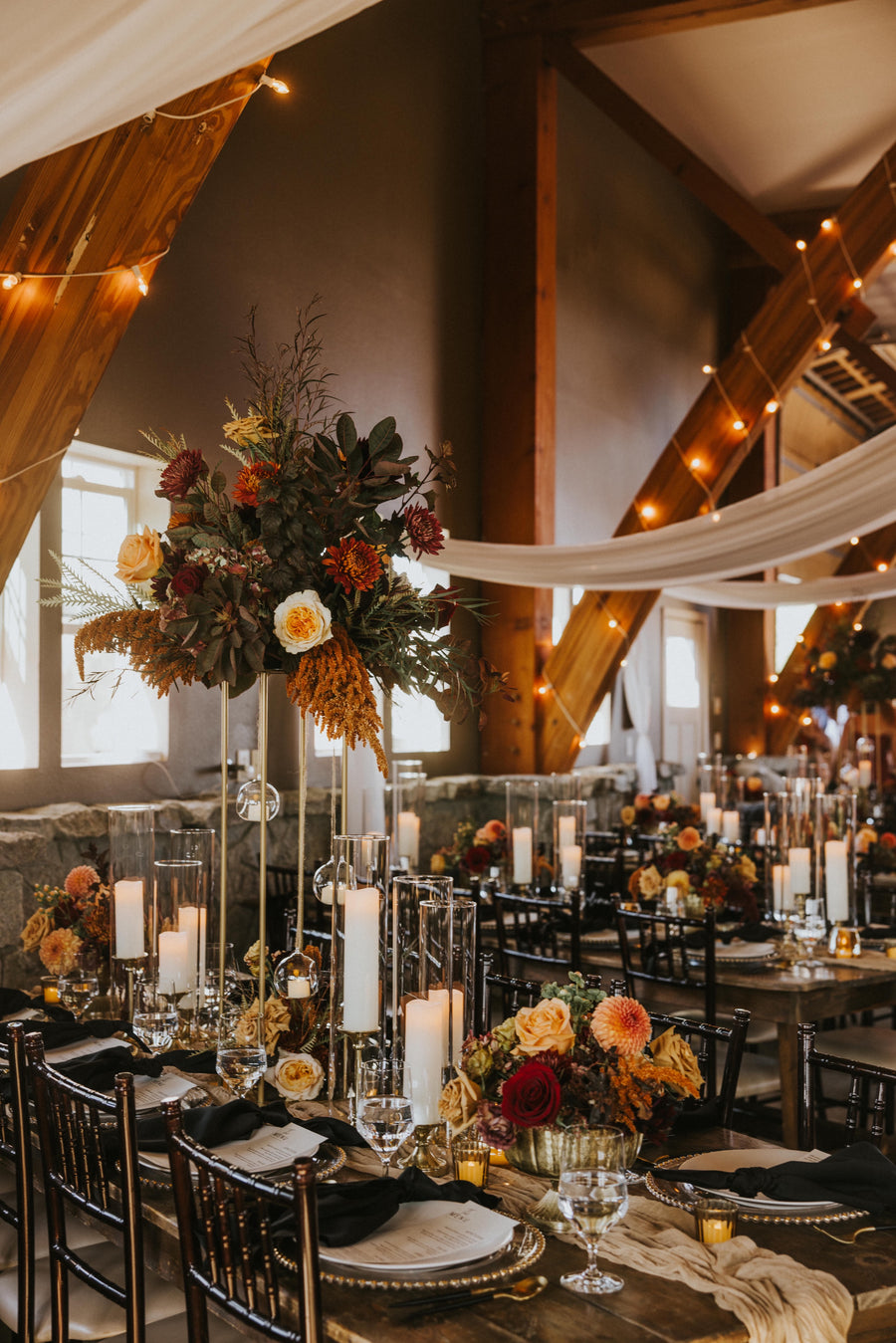 Elevated autumn floral centerpiece for an elegant fall wedding by Daisies in May