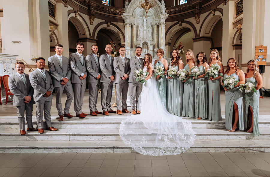 Beautiful sage green and grey themed wedding with gorgeous florals by Daisies in May